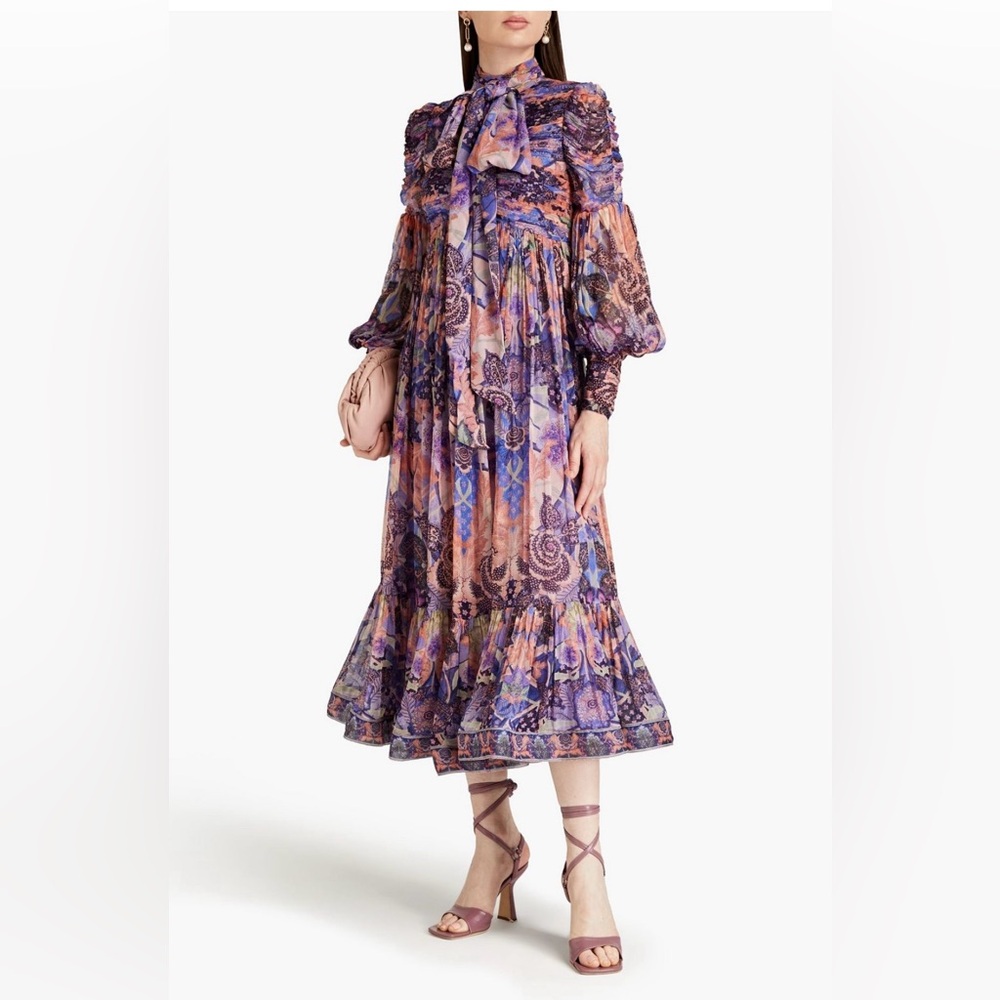 Zimmermann Celestial Ruched Printed Midi Dress